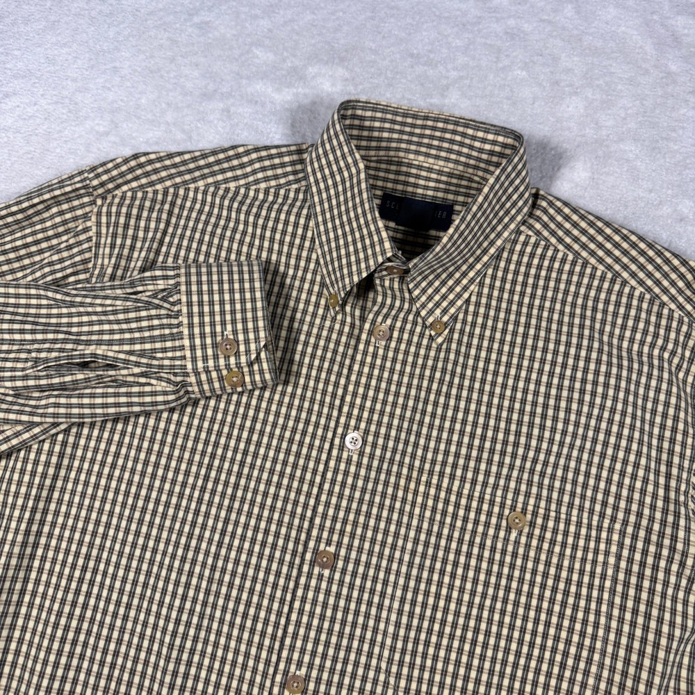 Scott Barber Shirt Mens Large Tan Brown Micro Check Button Down Cotton L/S